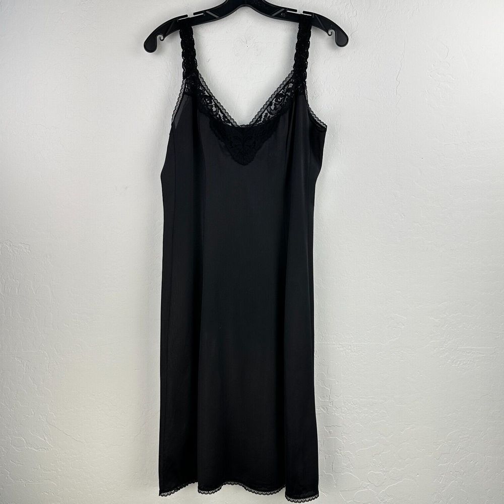 Vanity Fair Slip Dress Womenss 38 Black Stretch Floral Lace‎ Lingerie Nylon